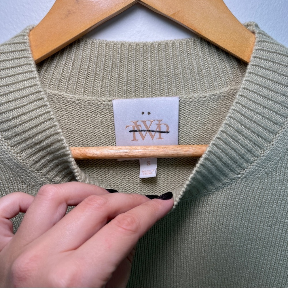 Crewneck Pullover Sweater in Light Olive TWP - Picture 6 of 8